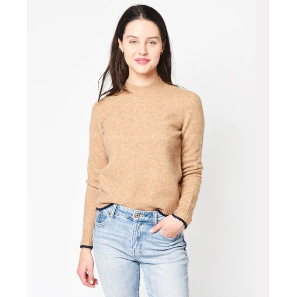 Vince Contrast Tip Wool Alpaca Mock Neck Sweater Contrast Trim Camel Large - Picture 1 of 8